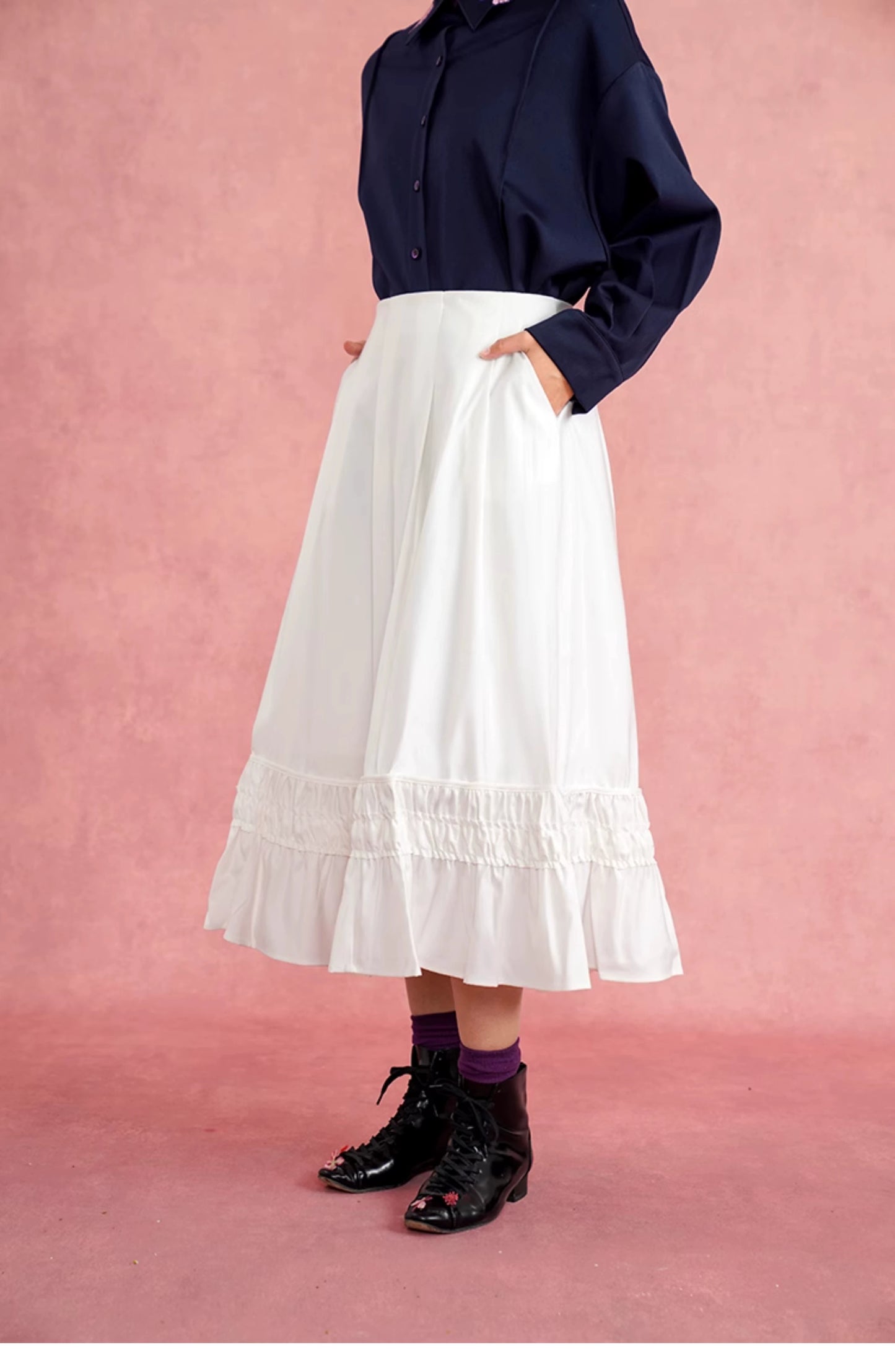 Vintage Dream Elegant Pleated Flowing White Skirt