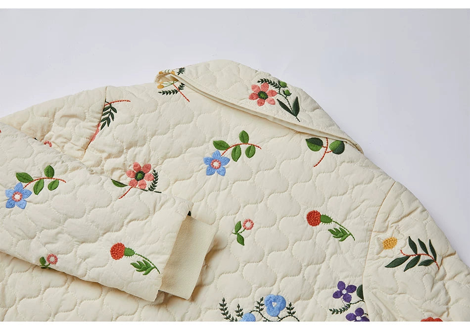 Sweet Jane Embroidery Cotton Padded Coat Skirt set