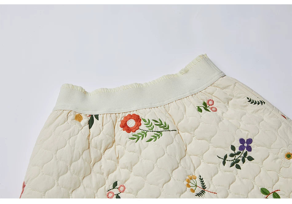 Sweet Jane Embroidery Cotton Padded Coat Skirt set