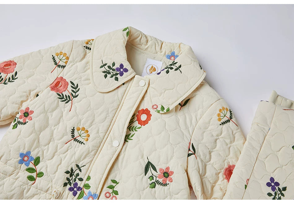 Sweet Jane Embroidery Cotton Padded Coat Skirt set