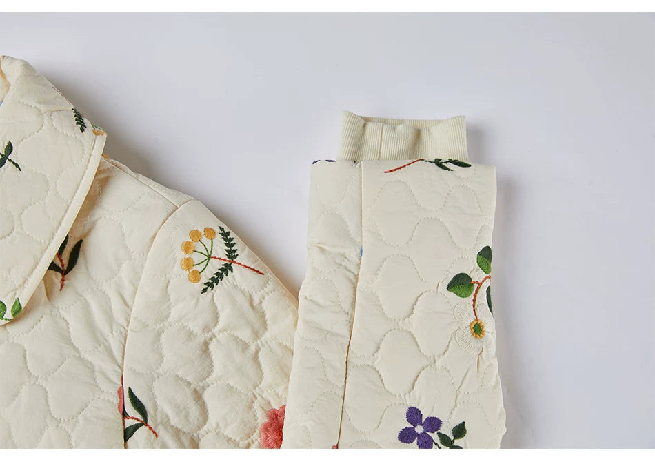 Sweet Jane Embroidery Cotton Padded Coat Skirt set