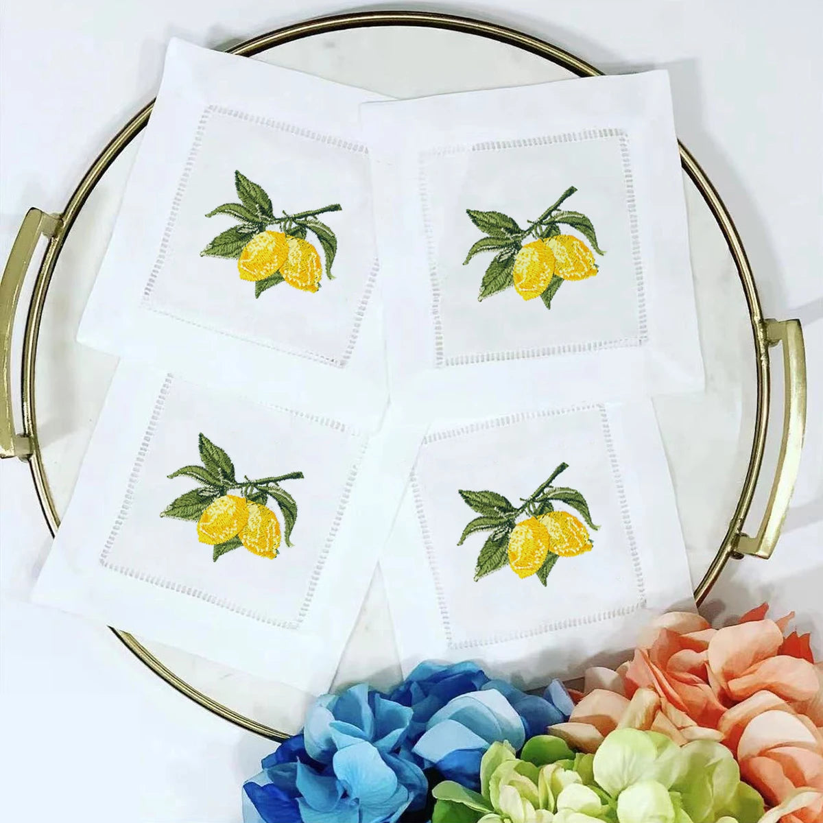 Personalized Lemon Hand Napkin, Name & Date embroidery