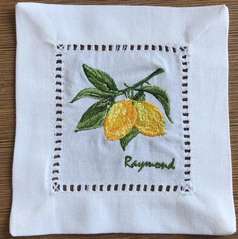 Personalized Lemon Hand Napkin, Name & Date embroidery