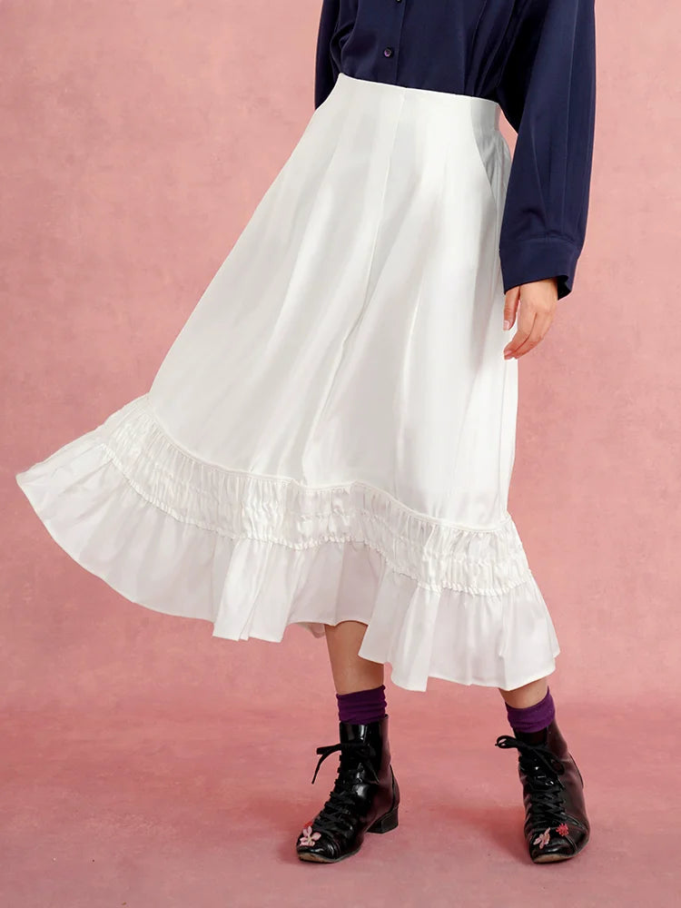 Petticoat Dream Elegant Pleated Flowing White Skirt