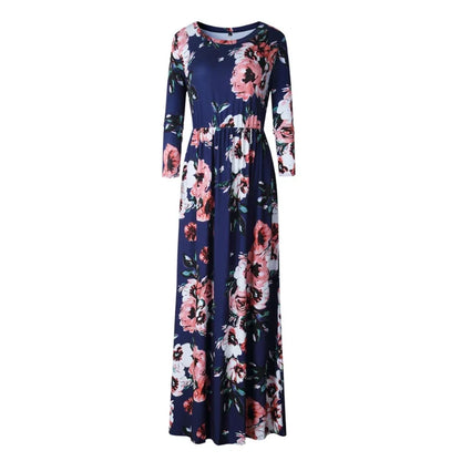 Summer Maxi Dress Women’s Pink Floral Print Boho Beach Dress Ladies Evening Party Long Dress Sundress Vestidos De Festa 3XL