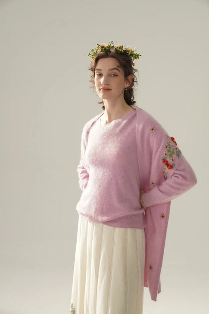 Annette Cashmere Sweater & Scarf Set, Purple