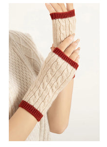 Forest Cashmere, Women’s 100% Cashmere Cable Knit Mitts, Two-Tone Fingerless Winter Thermal Gloves