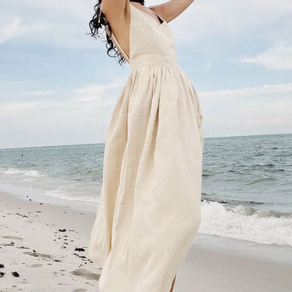 The Jenny Dress, Sleeveless Backless Long Dresses Women, S-3XL, V-Neck Solid Chic Holiday Beach Dresses Vintage