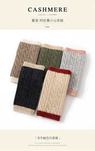 Forest Cashmere, Women’s 100% Cashmere Cable Knit Mitts, Two-Tone Fingerless Winter Thermal Gloves