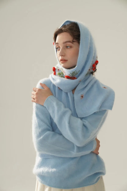 Annette Cashmere Sweater & Scarf Set, Purple