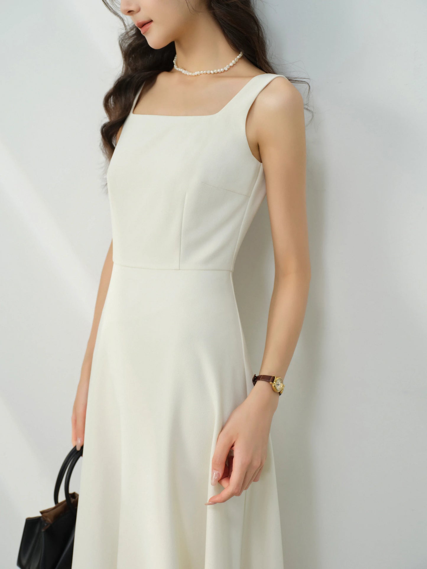 Elegant White Maxi Dress Square Neck Sleeveless Long Dress Summer Slim Fit Waist Dress for Petite Women Hepburn Style Fashion