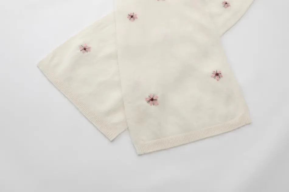 Annette Cashmere Sweater & Scarf Set, White