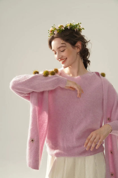 Annette Cashmere Sweater & Scarf Set, Purple