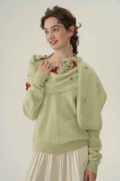 Annette Cashmere Sweater & Scarf Set, Purple