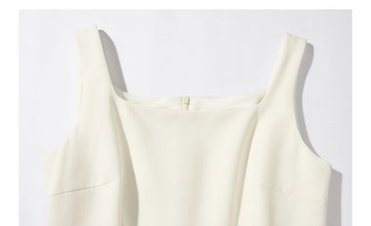 Elegant White Maxi Dress Square Neck Sleeveless Long Dress Summer Slim Fit Waist Dress for Petite Women Hepburn Style Fashion