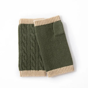 Forest Cashmere, Women’s 100% Cashmere Cable Knit Mitts, Two-Tone Fingerless Winter Thermal Gloves