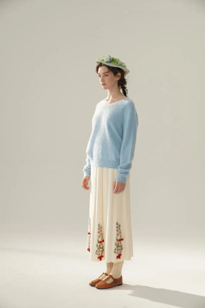 Annette Cashmere Sweater & Scarf Set, Purple