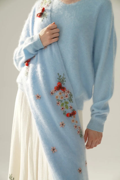 Annette Cashmere Sweater & Scarf Set, Purple