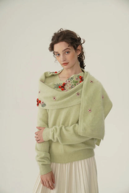 Annette Cashmere Sweater & Scarf Set, Purple