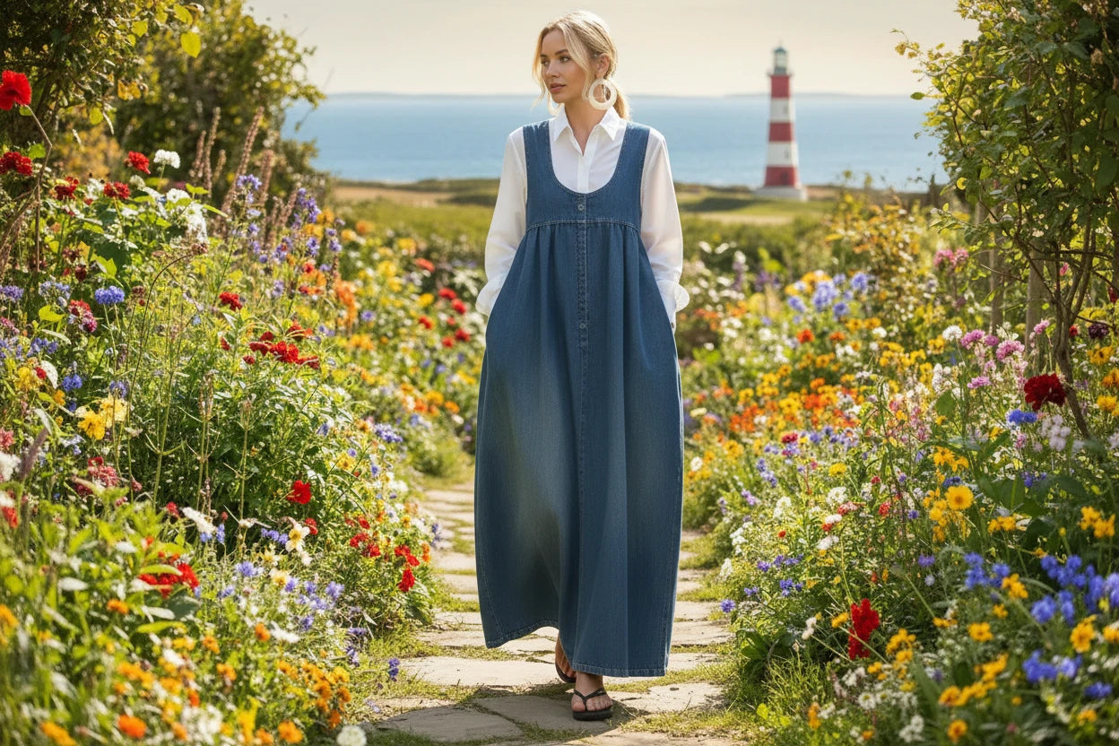 Boho Sweetheart Denim Stretch Dress Jumper