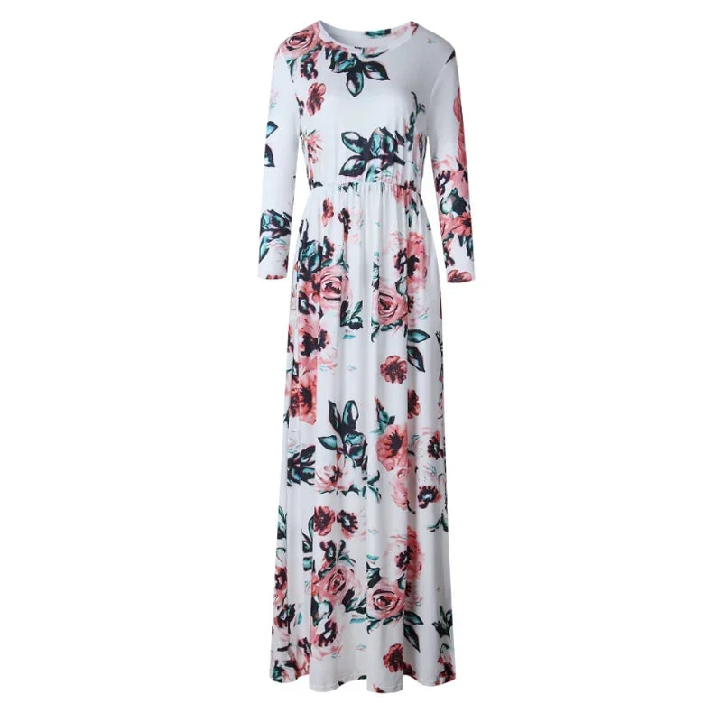 Summer Maxi Dress Women’s Pink Floral Print Boho Beach Dress Ladies Evening Party Long Dress Sundress Vestidos De Festa 3XL