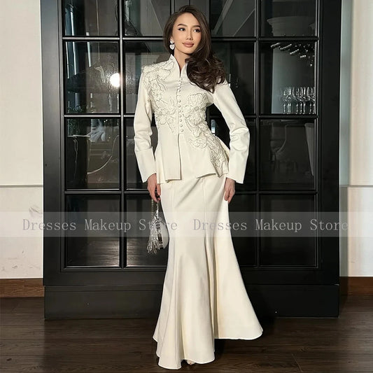 Customized Women's Party Dresses Maxi 2 Pieces Applique Mermaid Luxury Evening Gowns Long Sleeves V Neck Formal Party Dress 2026