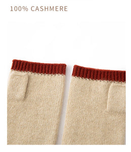 Forest Cashmere, Women’s 100% Cashmere Cable Knit Mitts, Two-Tone Fingerless Winter Thermal Gloves