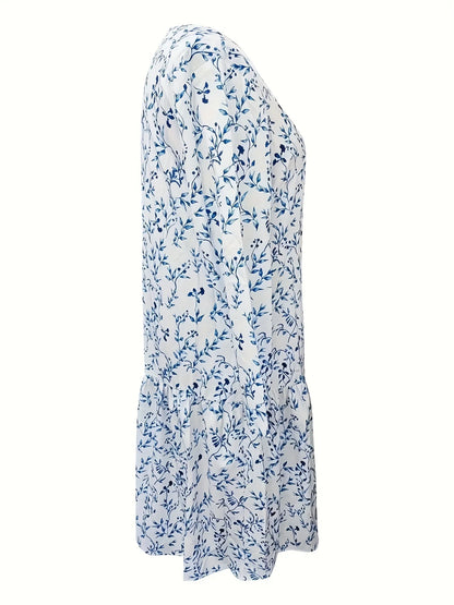 Blue Floral Country Pocket Dress
