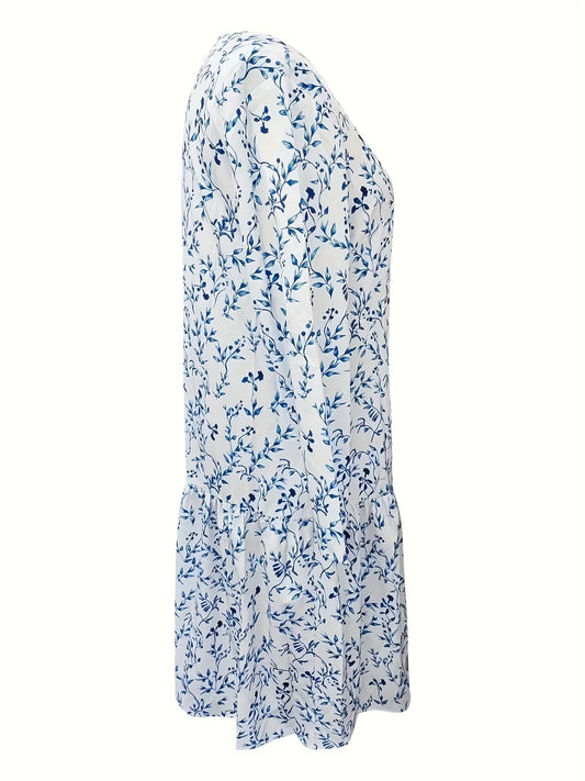 Blue Floral Country Pocket Dress