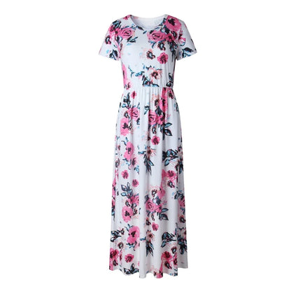 Summer Maxi Dress Women’s Pink Floral Print Boho Beach Dress Ladies Evening Party Long Dress Sundress Vestidos De Festa 3XL