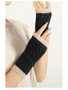 Forest Cashmere, Women’s 100% Cashmere Cable Knit Mitts, Two-Tone Fingerless Winter Thermal Gloves