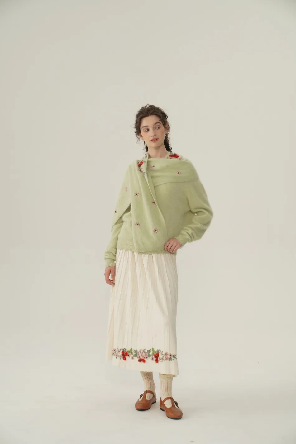 Annette Cashmere Sweater & Scarf Set, White