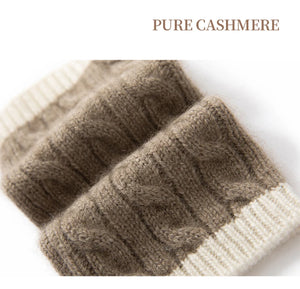 Forest Cashmere, Women’s 100% Cashmere Cable Knit Mitts, Two-Tone Fingerless Winter Thermal Gloves