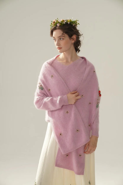 Annette Cashmere Sweater & Scarf Set, Purple