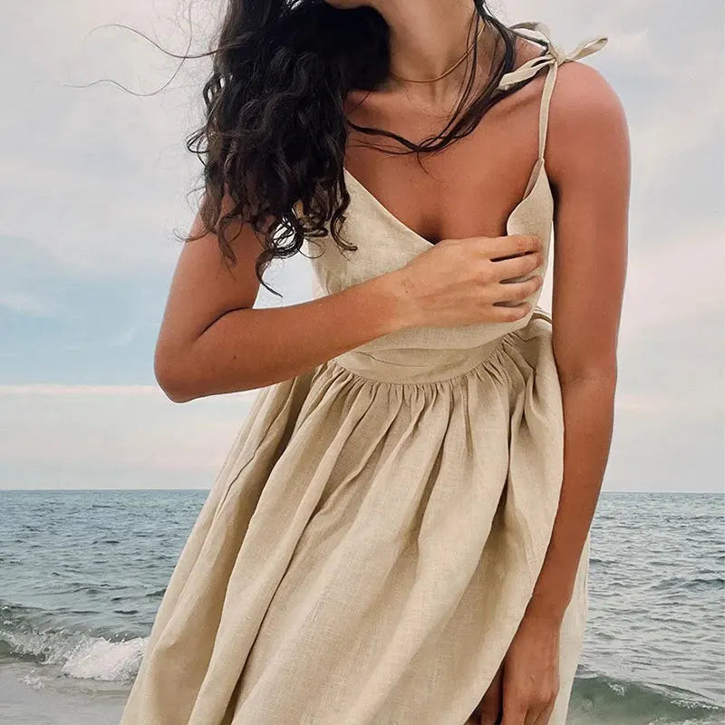 The Jenny Dress, Sleeveless Backless Long Dresses Women, S-3XL, V-Neck Solid Chic Holiday Beach Dresses Vintage