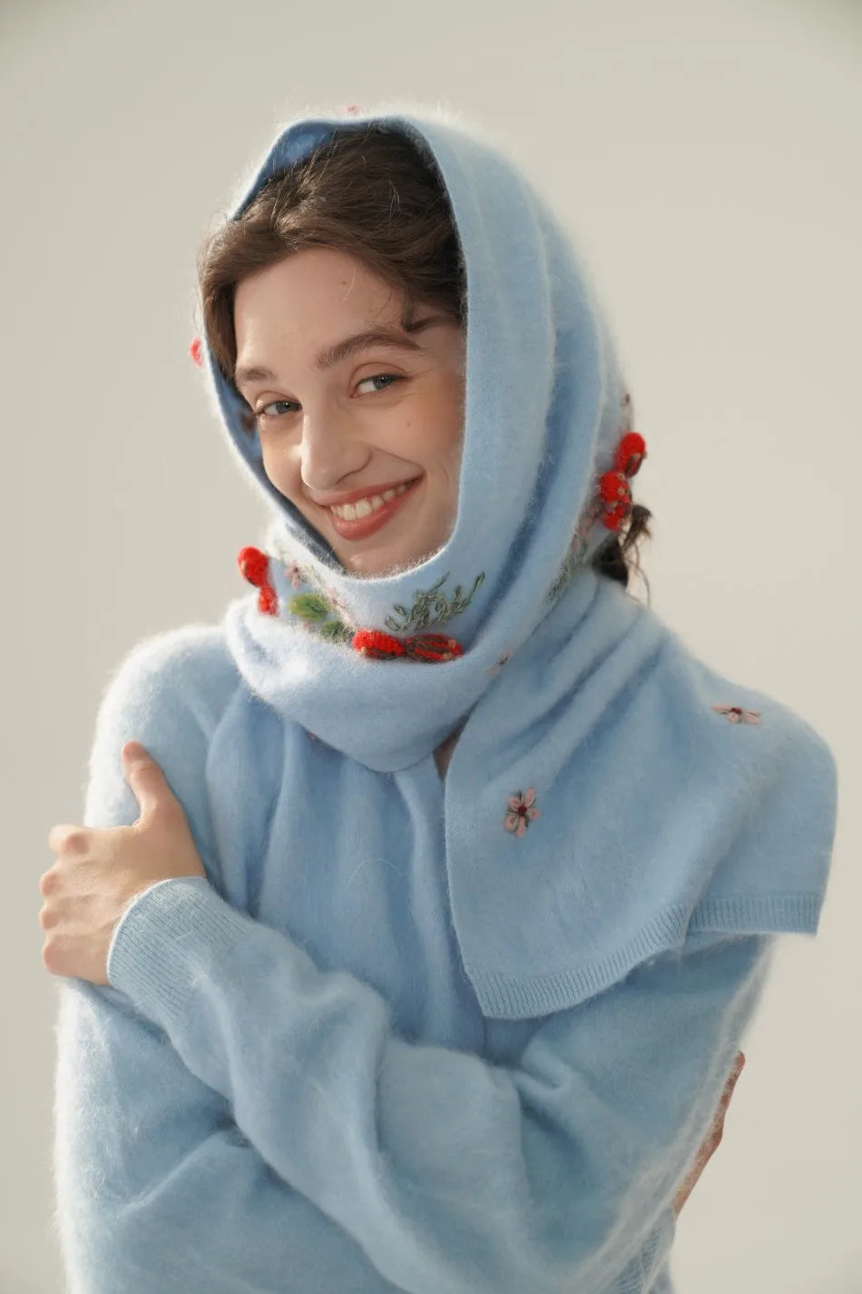 Annette Cashmere Sweater & Scarf Set, White