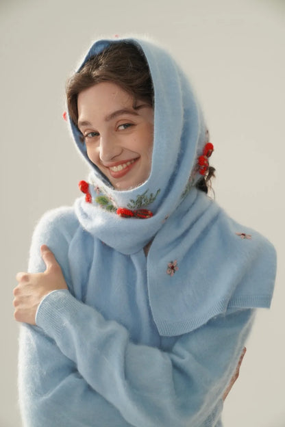 Annette Cashmere Sweater & Scarf Set, Purple