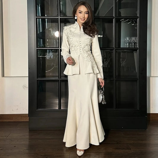 Customized Women's Party Dresses Maxi 2 Pieces Applique Mermaid Luxury Evening Gowns Long Sleeves V Neck Formal Party Dress 2026