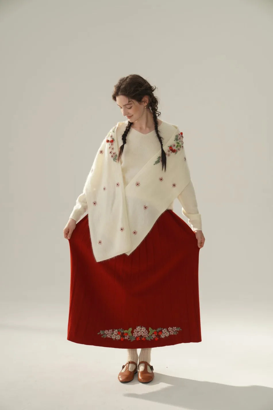 Annette Cashmere Sweater & Scarf Set, White