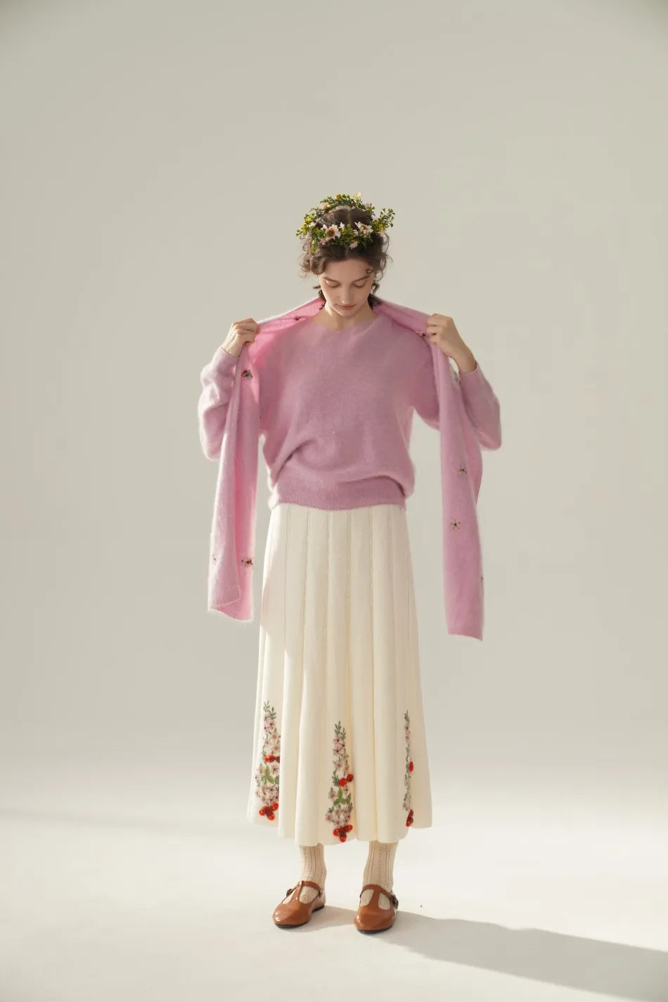 Annette Cashmere Sweater & Scarf Set, White