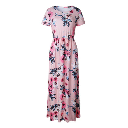 Summer Maxi Dress Women’s Pink Floral Print Boho Beach Dress Ladies Evening Party Long Dress Sundress Vestidos De Festa 3XL