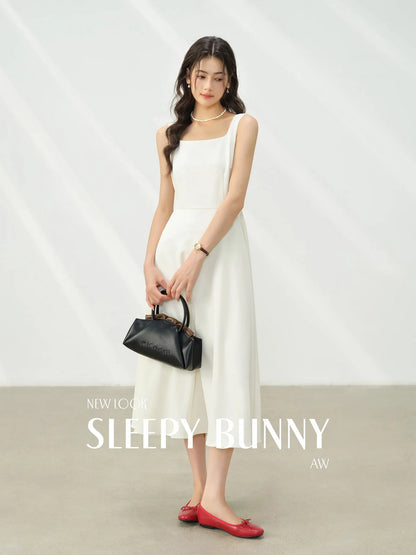 Elegant White Maxi Dress Square Neck Sleeveless Long Dress Summer Slim Fit Waist Dress for Petite Women Hepburn Style Fashion