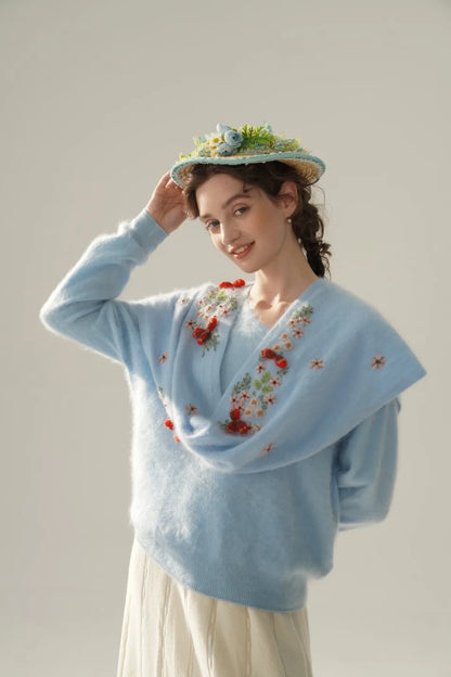 Annette Cashmere Sweater & Scarf Set, Purple