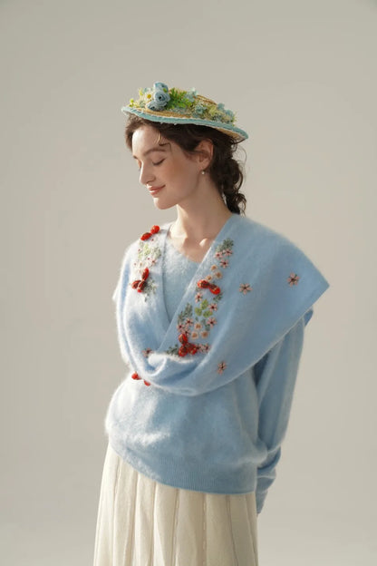 Annette Cashmere Sweater & Scarf Set, Purple