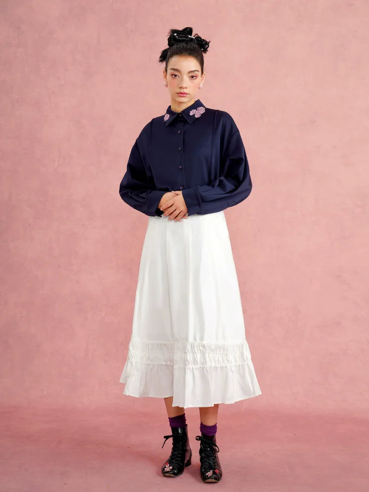 Vintage Dream Elegant Pleated Flowing White Skirt