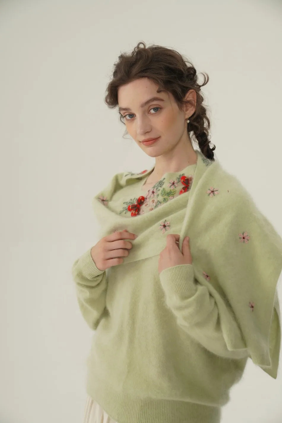 Annette Cashmere Sweater & Scarf Set, White