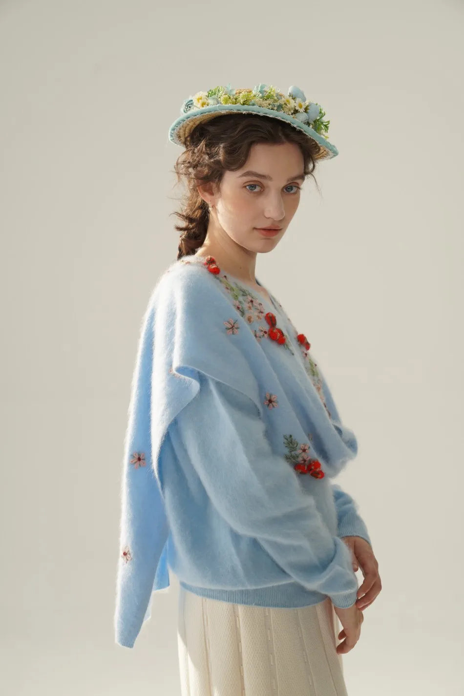 Annette Cashmere Sweater & Scarf Set, White