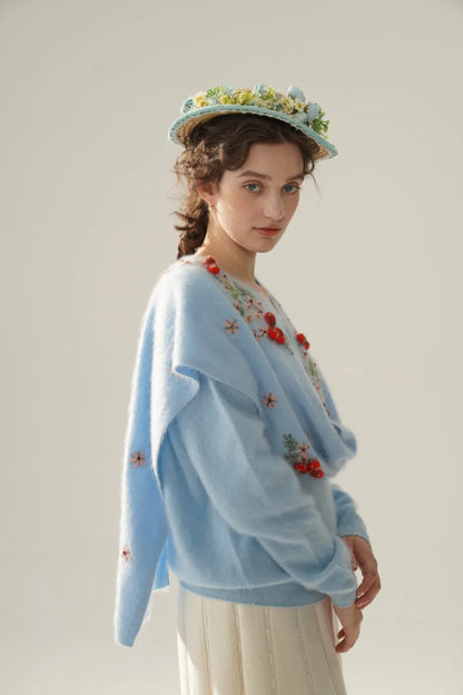 Annette Cashmere Sweater & Scarf Set, Purple