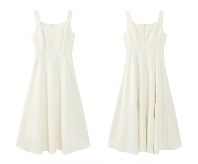 Elegant White Maxi Dress Square Neck Sleeveless Long Dress Summer Slim Fit Waist Dress for Petite Women Hepburn Style Fashion