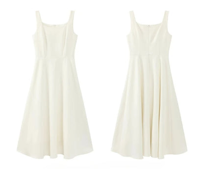 Elegant White Maxi Dress Square Neck Sleeveless Long Dress Summer Slim Fit Waist Dress for Petite Women Hepburn Style Fashion